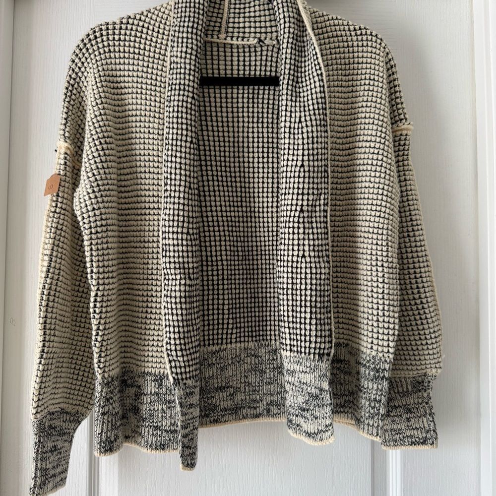 NWT Chunky Knit Open-Front Cardigan Sweater Women’s Small Black Cream Textured